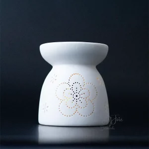 White Flower Detail Porcelain Oil Burner - Mai Joie Botanicals